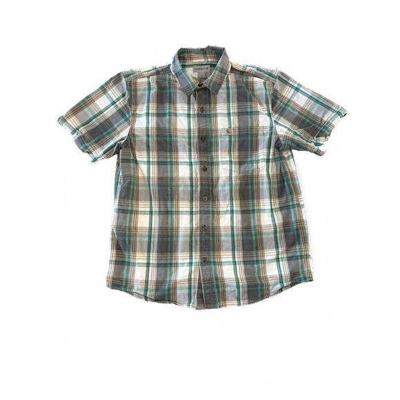 Carhartt Men's Relaxed Fit Short Sleeve Button Down Green Plaid Size Large - Picture 1 of 9